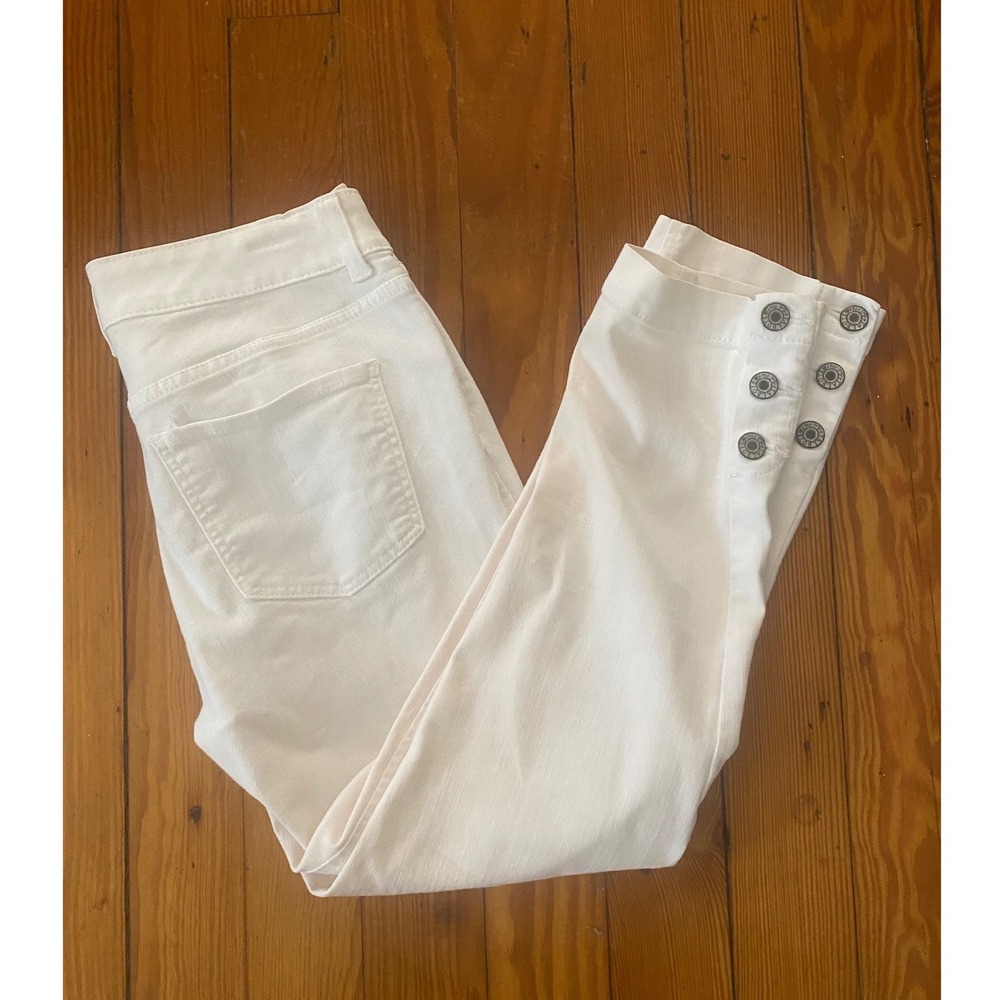 Talbots Simply Flattering 5-Pocket White Jeans Petite 2P Button Ankle Hem Hem